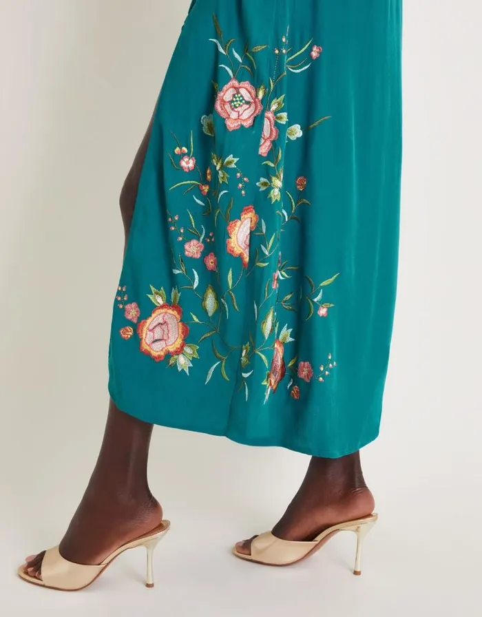 Monsoon Maya Floral Embroidered Midi Dress Teal Women Day Dresses Monsoon Maya Floral Embroidered Midi Dress Teal Women Day Dresses