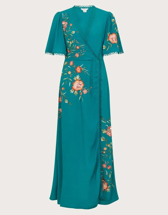 Monsoon Maya Floral Embroidered Midi Dress Teal Women Day Dresses Monsoon Maya Floral Embroidered Midi Dress Teal Women Day Dresses