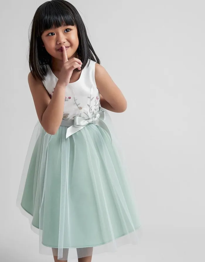 Monsoon Maya Scuba Embroidered Dress Green Children Dresses
