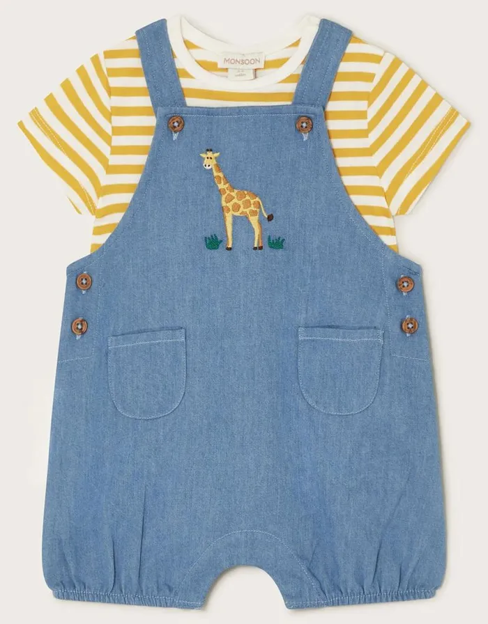Monsoon Newborn TShirt And Denim Giraffe Romper Set Blue Children Clothing and Outfits