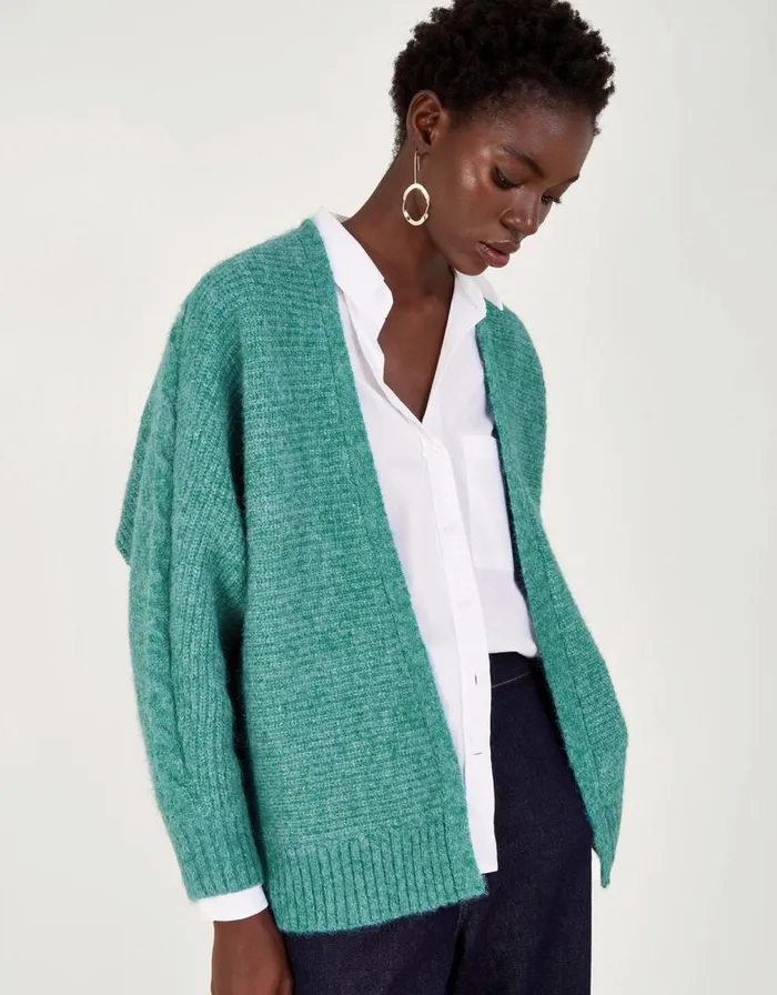 Monsoon Ola Oversized Cardigan Teal Women Knitwear