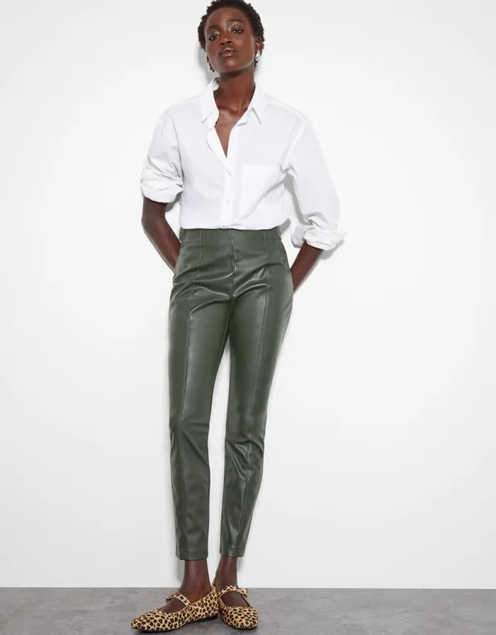 Monsoon Paige High Rise Faux Leather Leggings Green Women Trousers and Jeans