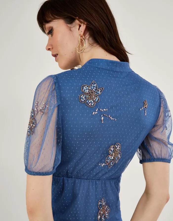 Monsoon Pamela Embellished Tea Dress Blue Women Occasionwear Monsoon Pamela Embellished Tea Dress Blue Women Occasionwear
