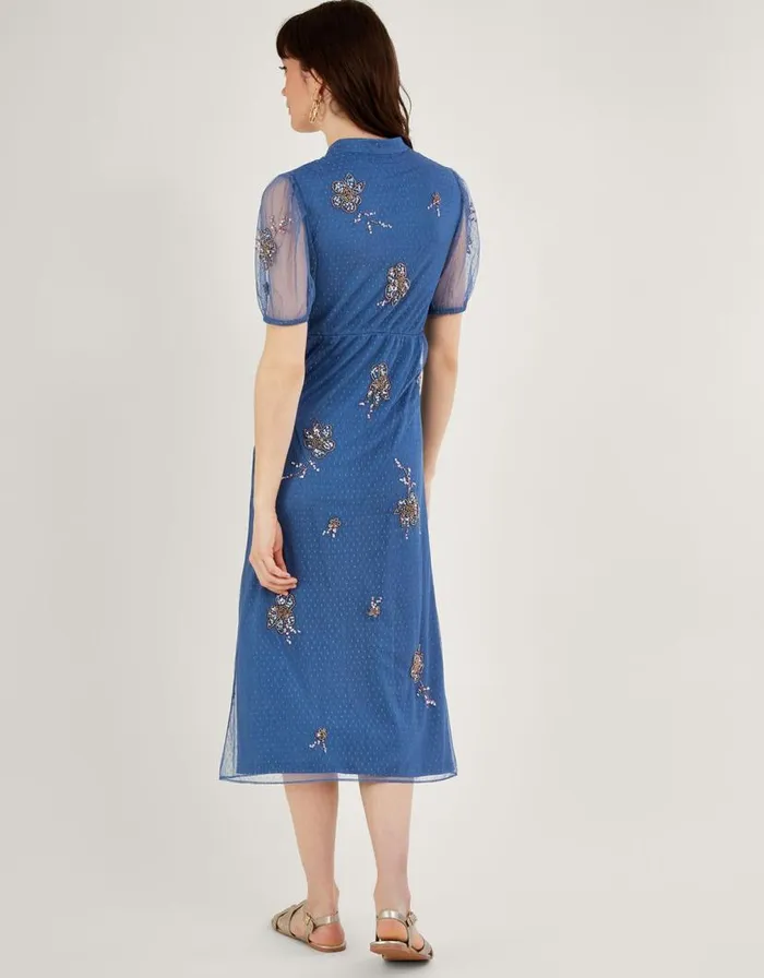 Monsoon Pamela Embellished Tea Dress Blue Women Occasionwear Monsoon Pamela Embellished Tea Dress Blue Women Occasionwear