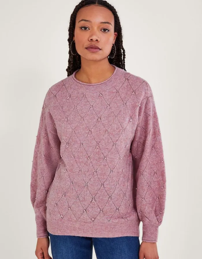 Monsoon Pearl Detail Jumper Pink Women Knitwear Monsoon Pearl Detail Jumper Pink Women Knitwear