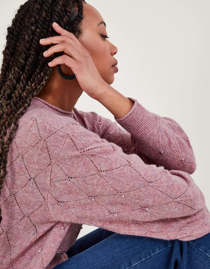 Monsoon Pearl Detail Jumper Pink Women Knitwear Monsoon Pearl Detail Jumper Pink Women Knitwear