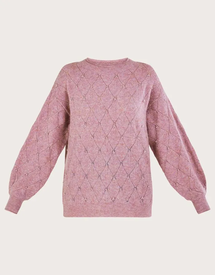 Monsoon Pearl Detail Jumper Pink Women Knitwear Monsoon Pearl Detail Jumper Pink Women Knitwear