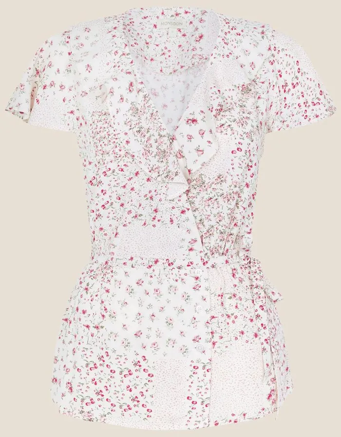 Monsoon Peri Ditsy Patch Print Wrap Top Ivory Women Tops and Blouses Monsoon Peri Ditsy Patch Print Wrap Top Ivory Women Tops and Blouses