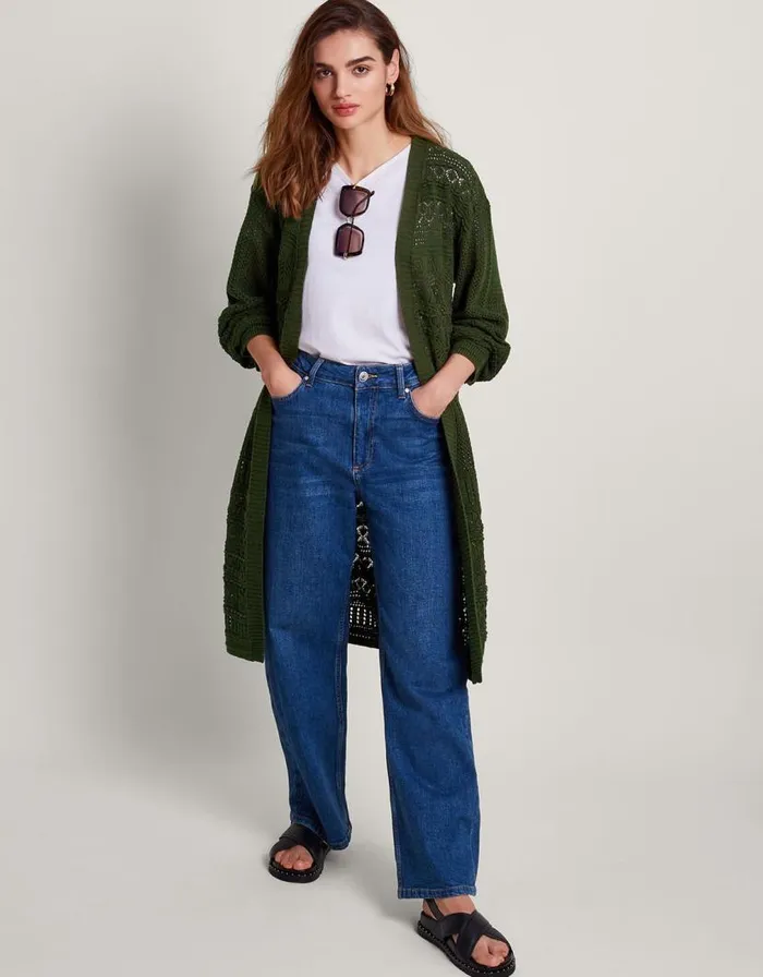 Monsoon Phea Pointelle Cardigan Green Women Knitwear Monsoon Phea Pointelle Cardigan Green Women Knitwear