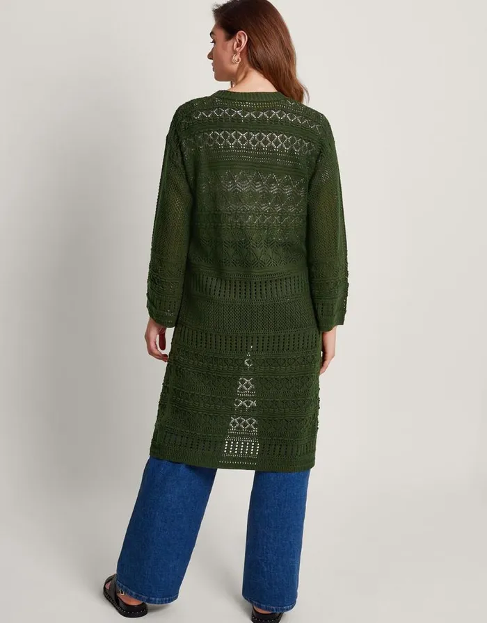 Monsoon Phea Pointelle Cardigan Green Women Knitwear Monsoon Phea Pointelle Cardigan Green Women Knitwear