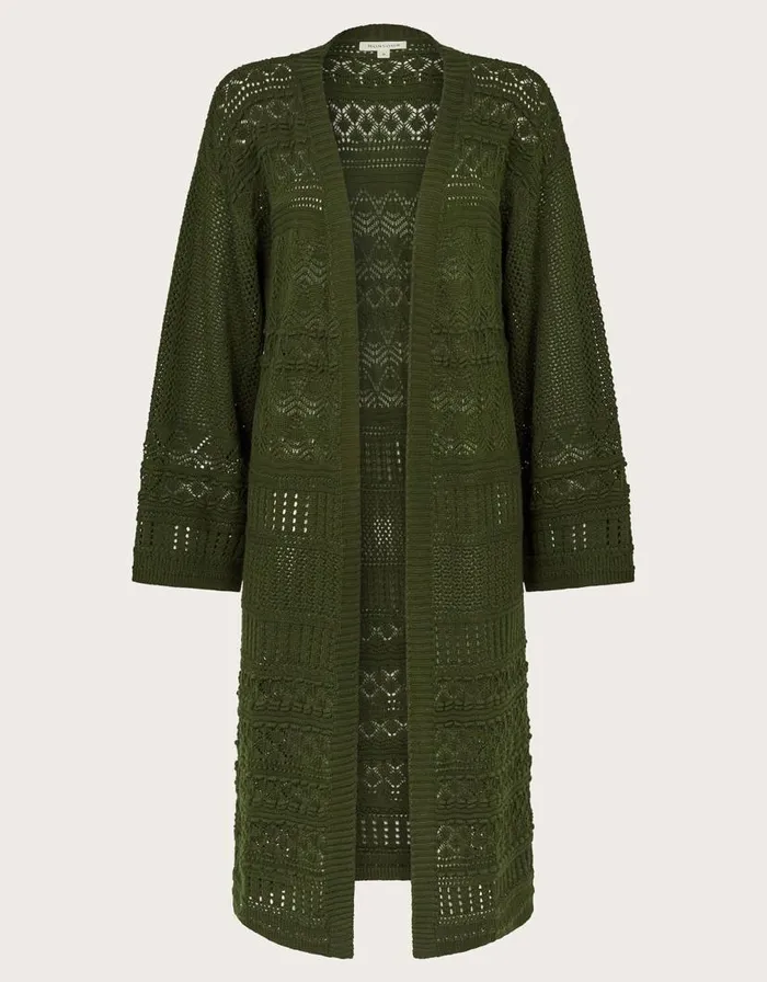 Monsoon Phea Pointelle Cardigan Green Women Knitwear Monsoon Phea Pointelle Cardigan Green Women Knitwear