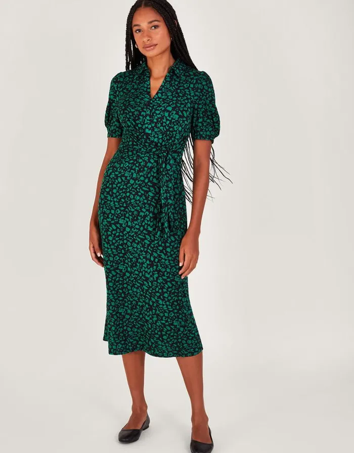 Monsoon Pip Print Tie Dress Black Women Jersey Dresses