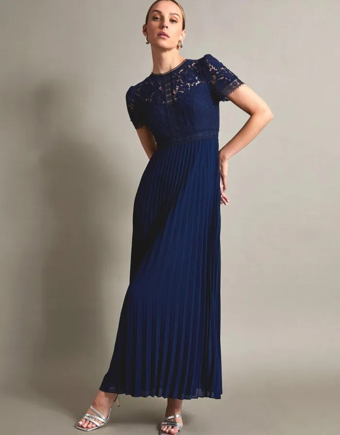 Monsoon Pippa Pleated Maxi Dress Blue Women Occasionwear
