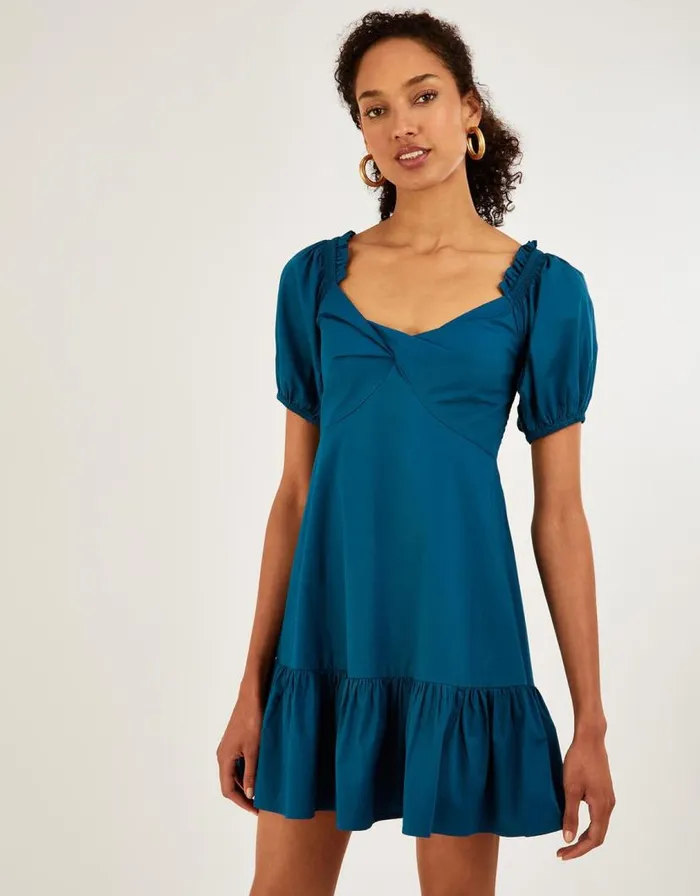 Monsoon Plain Poplin Tier Dress Teal Women Beachwear and Swimwear