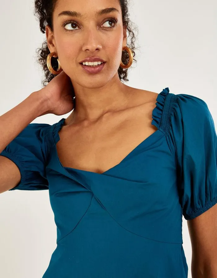 Monsoon Plain Poplin Tier Dress Teal Women Beachwear and Swimwear Monsoon Plain Poplin Tier Dress Teal Women Beachwear and Swimwear