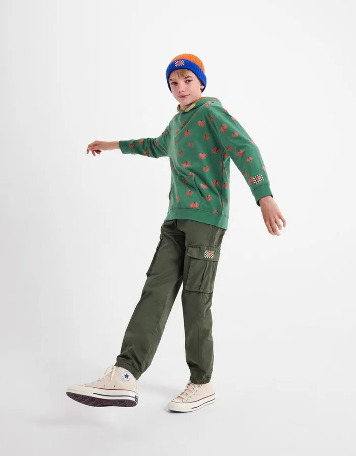 Monsoon Pumpkin Print Hoodie Green Children Knitwear Jumpers and Hoodies