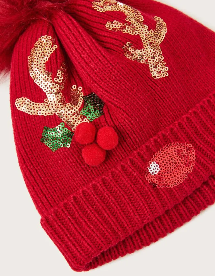 Monsoon Reindeer Beanie Hat Red Children Hats and Sunglasses Monsoon Reindeer Beanie Hat Red Children Hats and Sunglasses