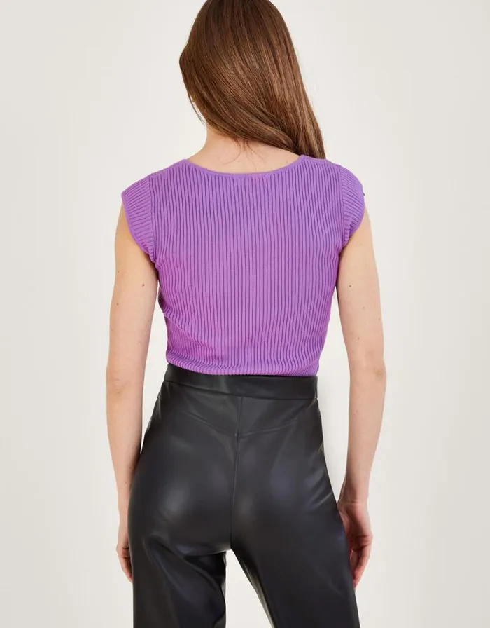 Monsoon Rib Cap Sleeve Top With LENZING ECOVERO Women Knitwear Monsoon Rib Cap Sleeve Top With LENZING ECOVERO Women Knitwear