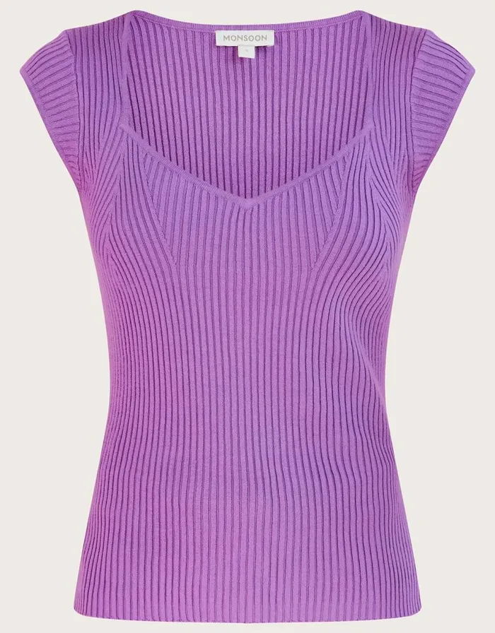 Monsoon Rib Cap Sleeve Top With LENZING ECOVERO Women Knitwear Monsoon Rib Cap Sleeve Top With LENZING ECOVERO Women Knitwear