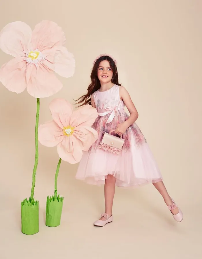 Monsoon Rosie Ribbons Dress Pink Children Dresses