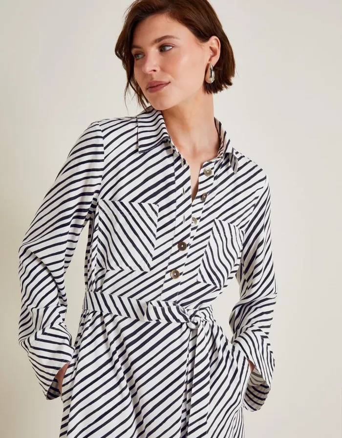 Monsoon Sabitha Stripe Midi Shirt Dress Black Women Casualwear Monsoon Sabitha Stripe Midi Shirt Dress Black Women Casualwear