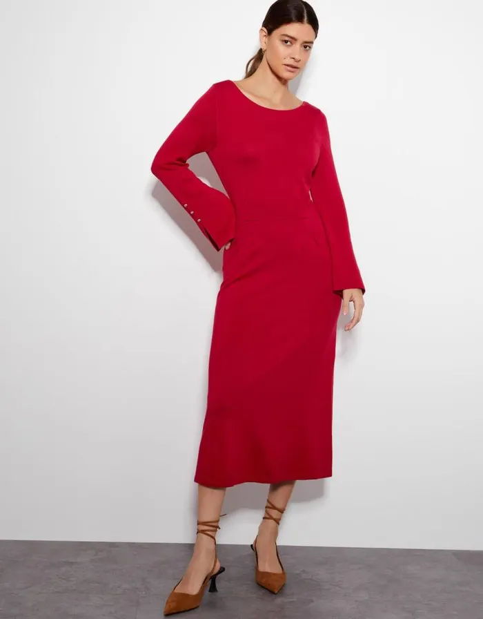 Monsoon Sal Slash Knit Dress Red Women Knitwear
