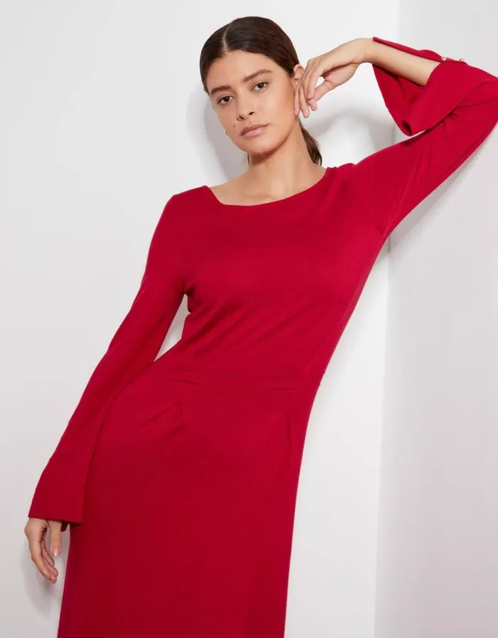 Monsoon Sal Slash Knit Dress Red Women Knitwear Monsoon Sal Slash Knit Dress Red Women Knitwear