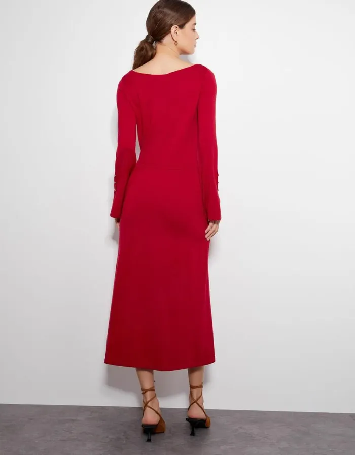 Monsoon Sal Slash Knit Dress Red Women Knitwear Monsoon Sal Slash Knit Dress Red Women Knitwear
