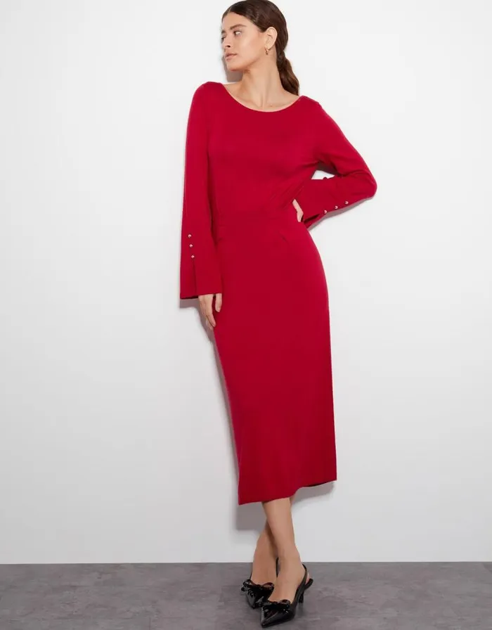 Monsoon Sal Slash Knit Dress Red Women Knitwear Monsoon Sal Slash Knit Dress Red Women Knitwear