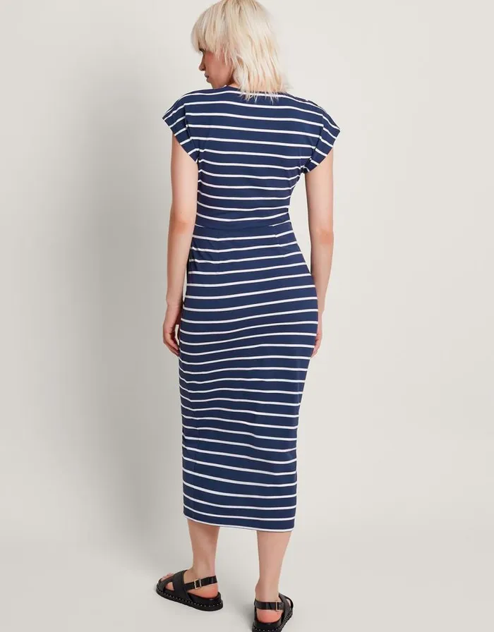 Monsoon Sanya Stripe Tie Dress Blue Women Midi Dresses Monsoon Sanya Stripe Tie Dress Blue Women Midi Dresses