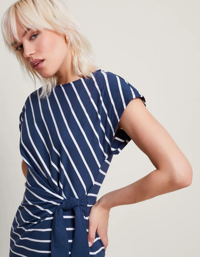 Monsoon Sanya Stripe Tie Dress Blue Women Midi Dresses Monsoon Sanya Stripe Tie Dress Blue Women Midi Dresses