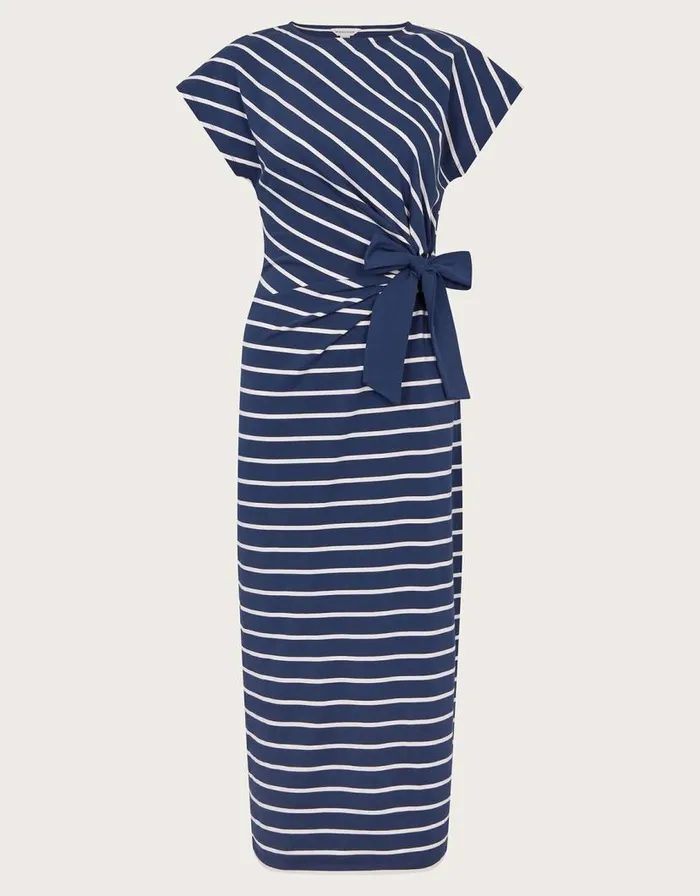 Monsoon Sanya Stripe Tie Dress Blue Women Midi Dresses Monsoon Sanya Stripe Tie Dress Blue Women Midi Dresses