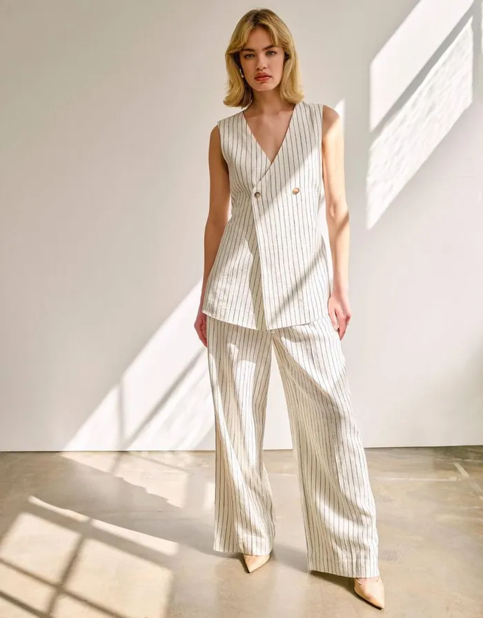 Monsoon Sara Stripe Trousers Ivory Women Trousers and Jeans