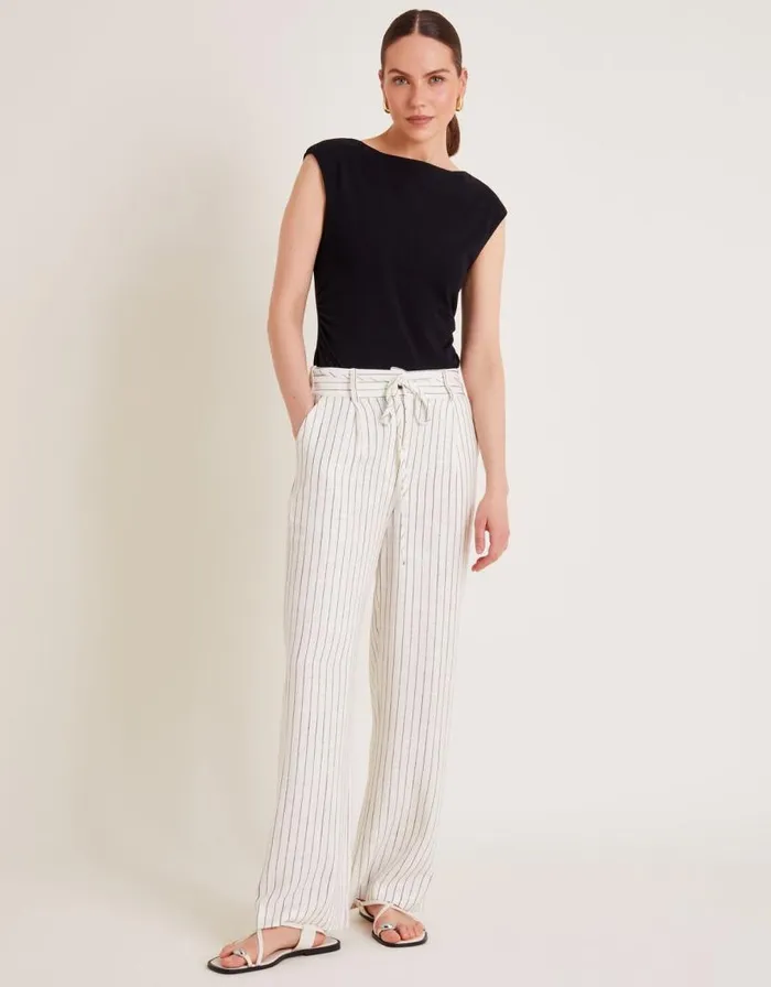 Monsoon Sara Stripe Trousers Ivory Women Trousers and Jeans Monsoon Sara Stripe Trousers Ivory Women Trousers and Jeans