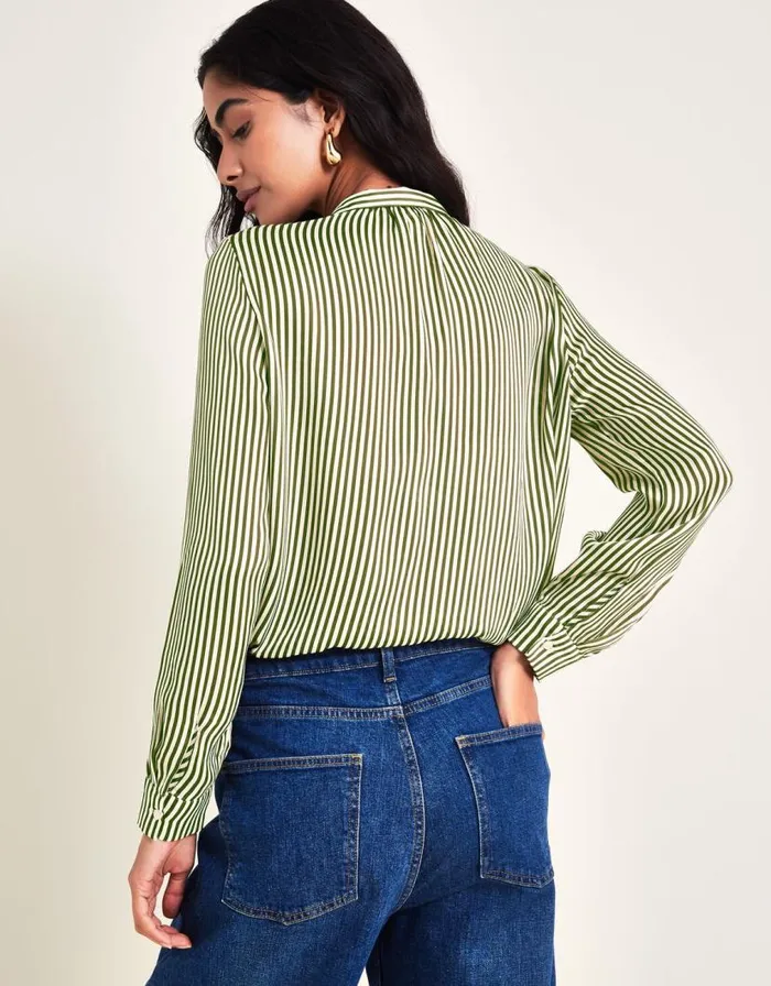 Monsoon Sasha Stripe Satin Blouse Green Women Tops and Blouses Monsoon Sasha Stripe Satin Blouse Green Women Tops and Blouses