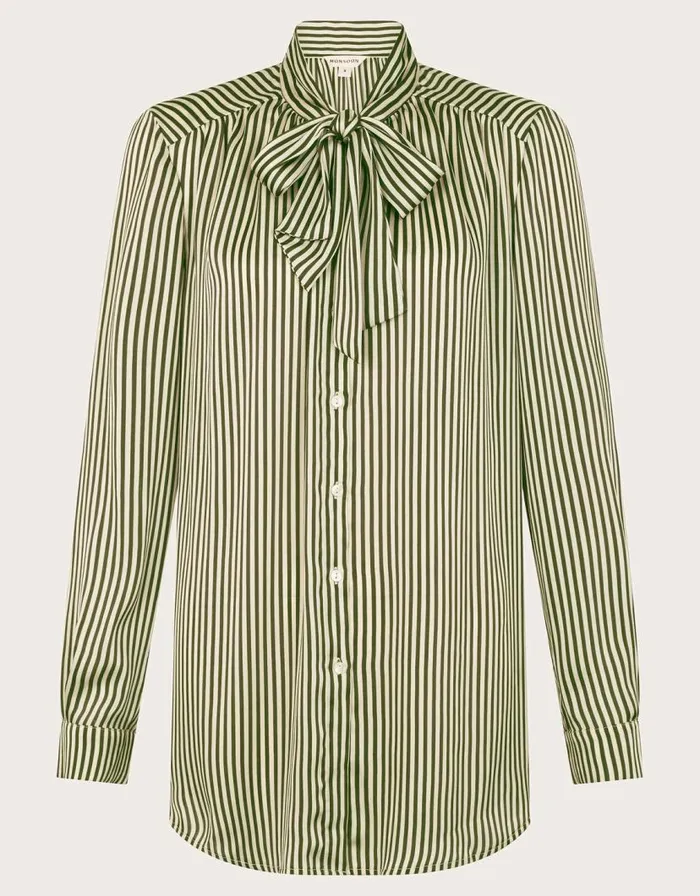 Monsoon Sasha Stripe Satin Blouse Green Women Tops and Blouses Monsoon Sasha Stripe Satin Blouse Green Women Tops and Blouses