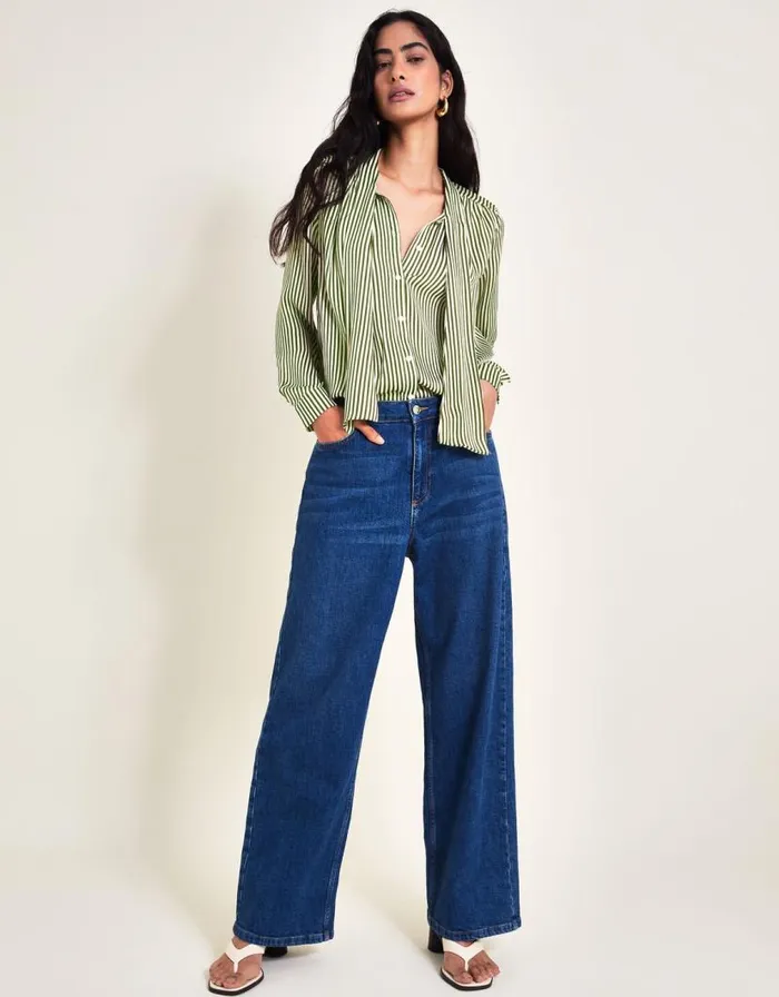 Monsoon Sasha Stripe Satin Blouse Green Women Tops and Blouses Monsoon Sasha Stripe Satin Blouse Green Women Tops and Blouses