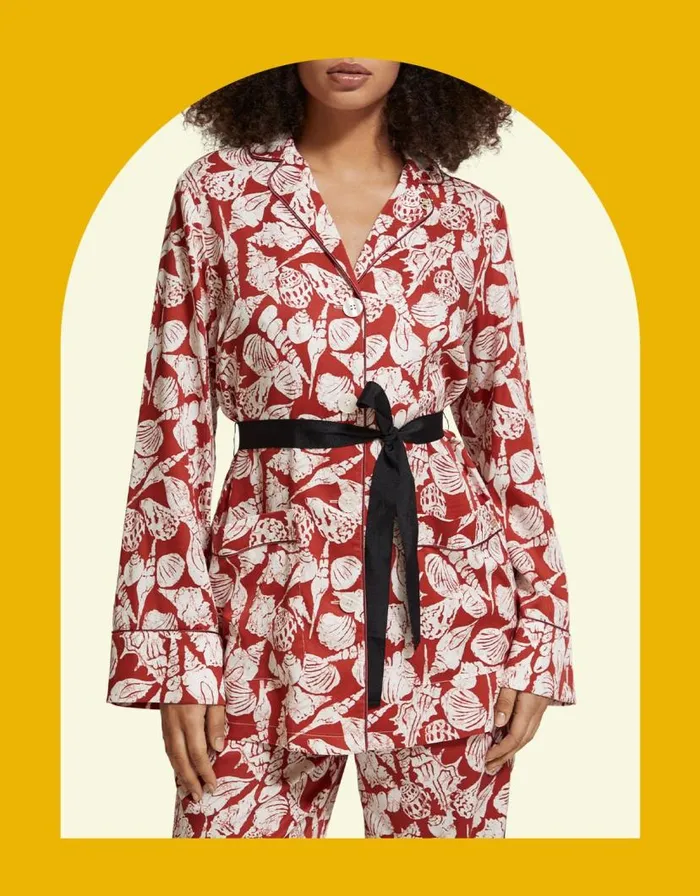 Monsoon Scotch And Soda Shell Print Tie Top Red Women Jackets