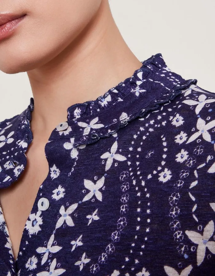 Monsoon Serena Floral Linen Top Blue Women Tops and Blouses Monsoon Serena Floral Linen Top Blue Women Tops and Blouses