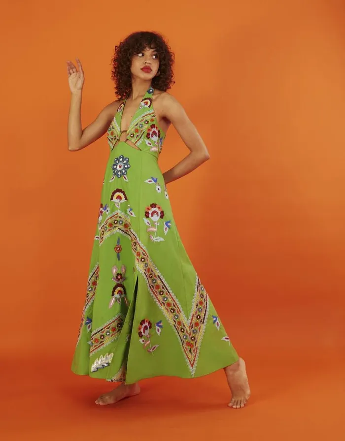 Monsoon Shirley Ring Detail Embellished Maxi Dress Green Women Occasionwear