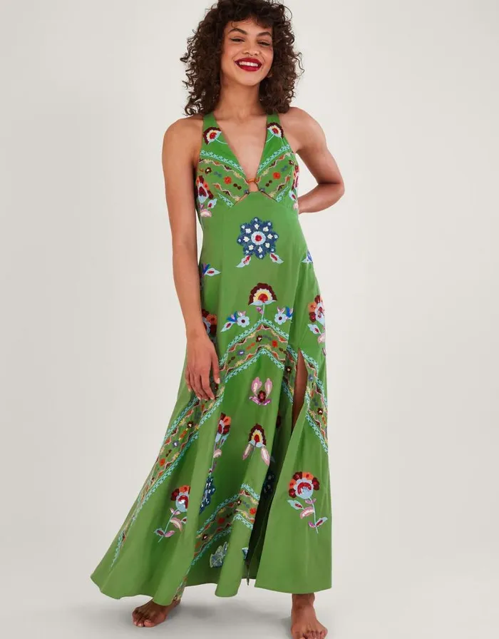 Monsoon Shirley Ring Detail Embellished Maxi Dress Green Women Occasionwear Monsoon Shirley Ring Detail Embellished Maxi Dress Green Women Occasionwear