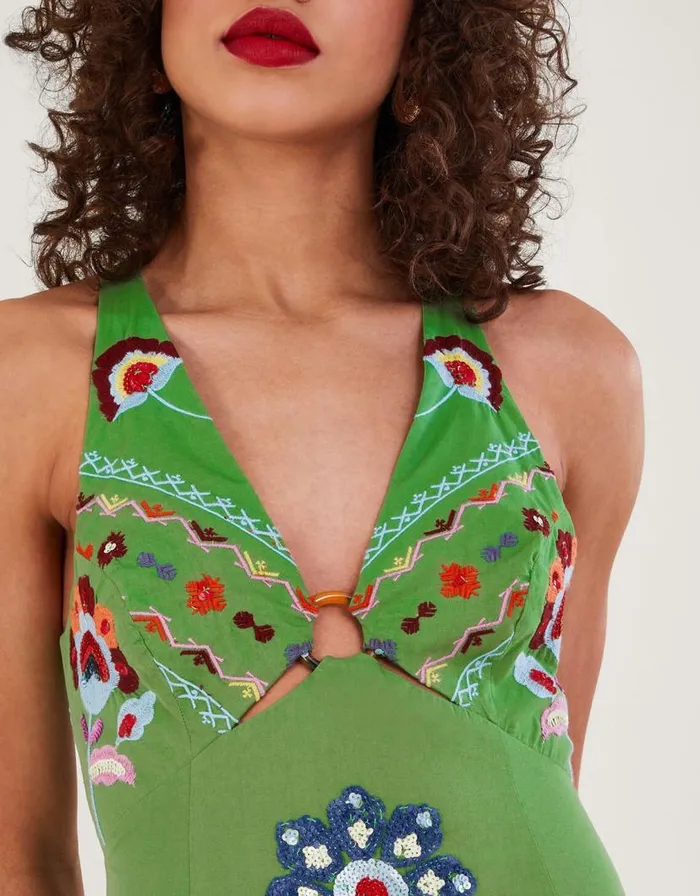 Monsoon Shirley Ring Detail Embellished Maxi Dress Green Women Occasionwear Monsoon Shirley Ring Detail Embellished Maxi Dress Green Women Occasionwear