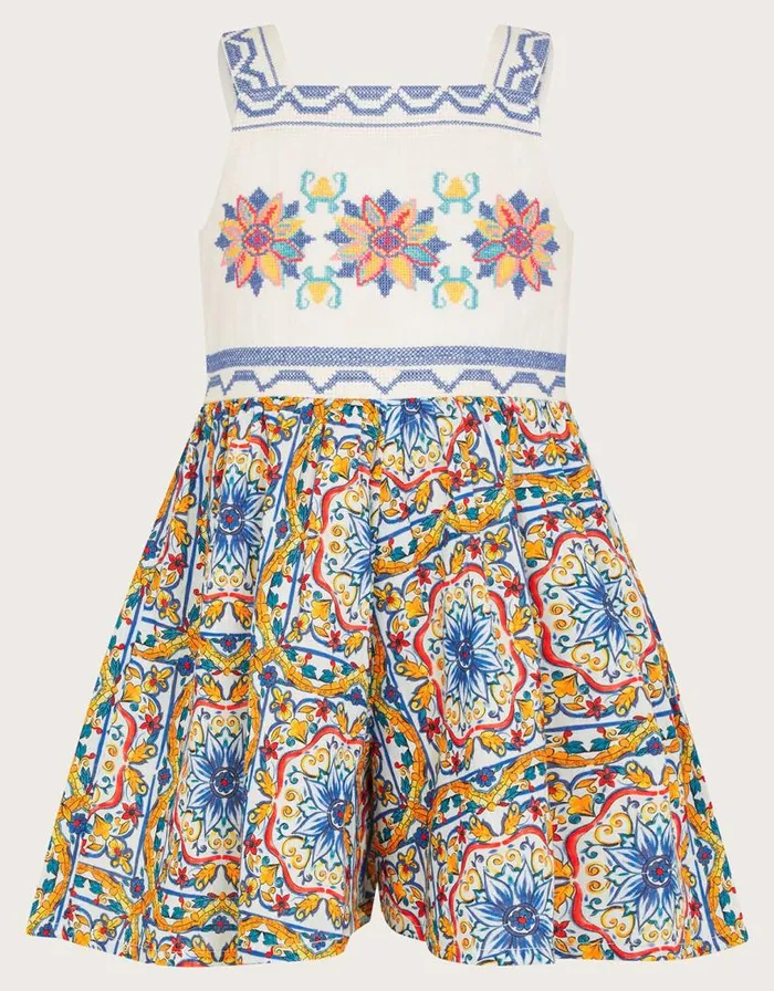 Monsoon Sicilian Print Culotte Playsuit Blue Children Dresses Monsoon Sicilian Print Culotte Playsuit Blue Children Dresses