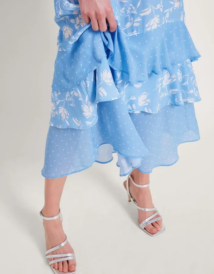 Monsoon Simone Tiered Ruffle Dress Blue Women Occasionwear Monsoon Simone Tiered Ruffle Dress Blue Women Occasionwear