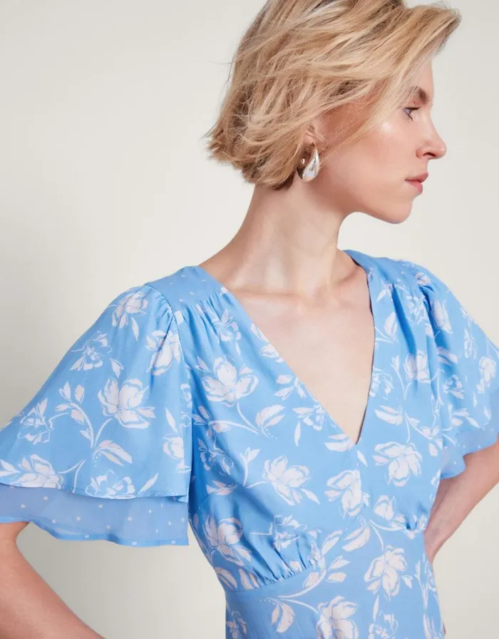 Monsoon Simone Tiered Ruffle Dress Blue Women Occasionwear Monsoon Simone Tiered Ruffle Dress Blue Women Occasionwear