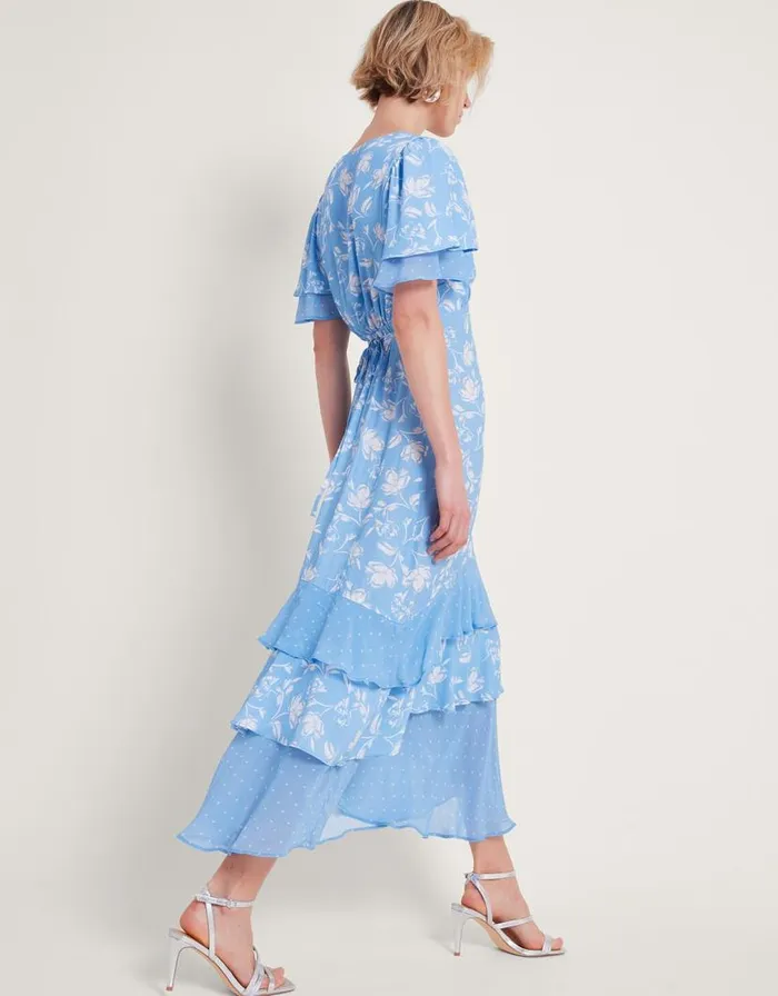 Monsoon Simone Tiered Ruffle Dress Blue Women Occasionwear Monsoon Simone Tiered Ruffle Dress Blue Women Occasionwear