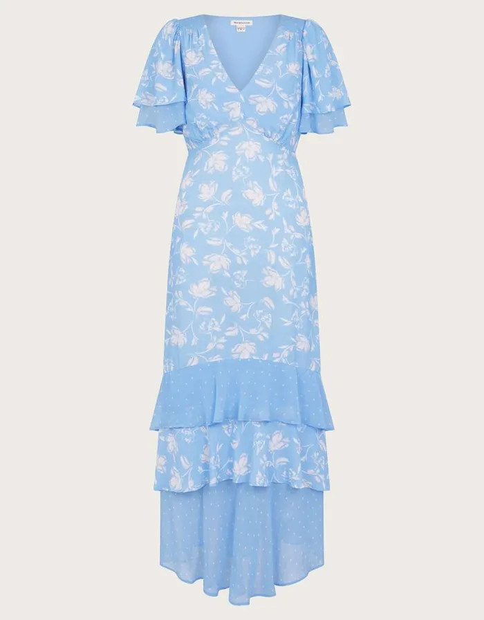 Monsoon Simone Tiered Ruffle Dress Blue Women Occasionwear Monsoon Simone Tiered Ruffle Dress Blue Women Occasionwear