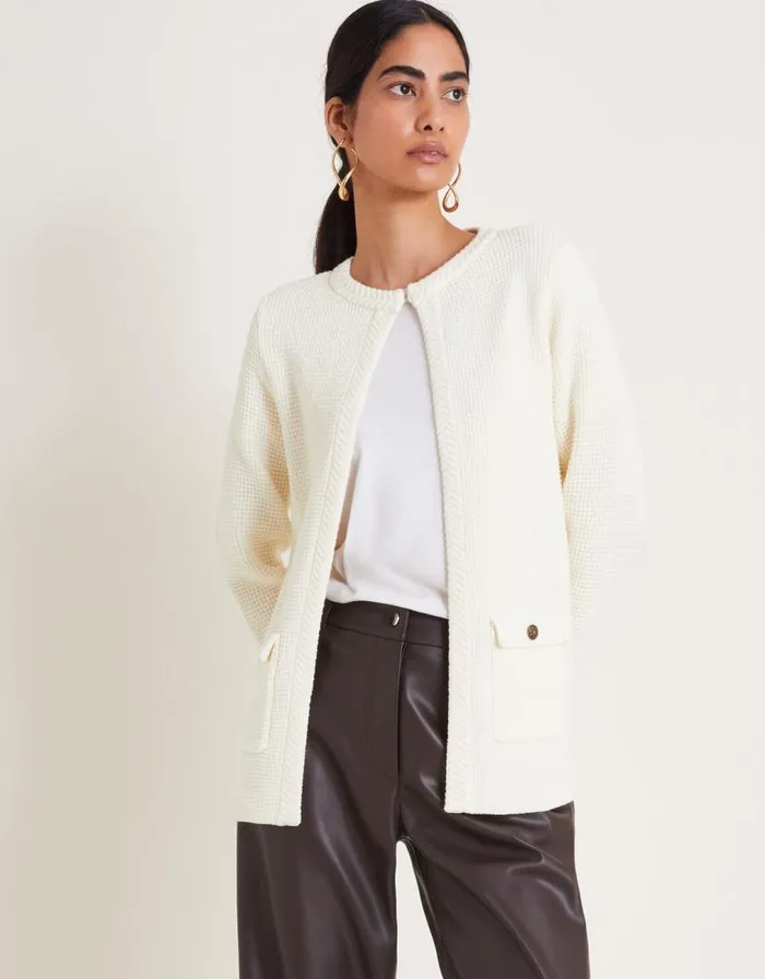 Monsoon Tabby Textured Open Front Cardigan Ivory Women Cardigans Monsoon Tabby Textured Open Front Cardigan Ivory Women Cardigans