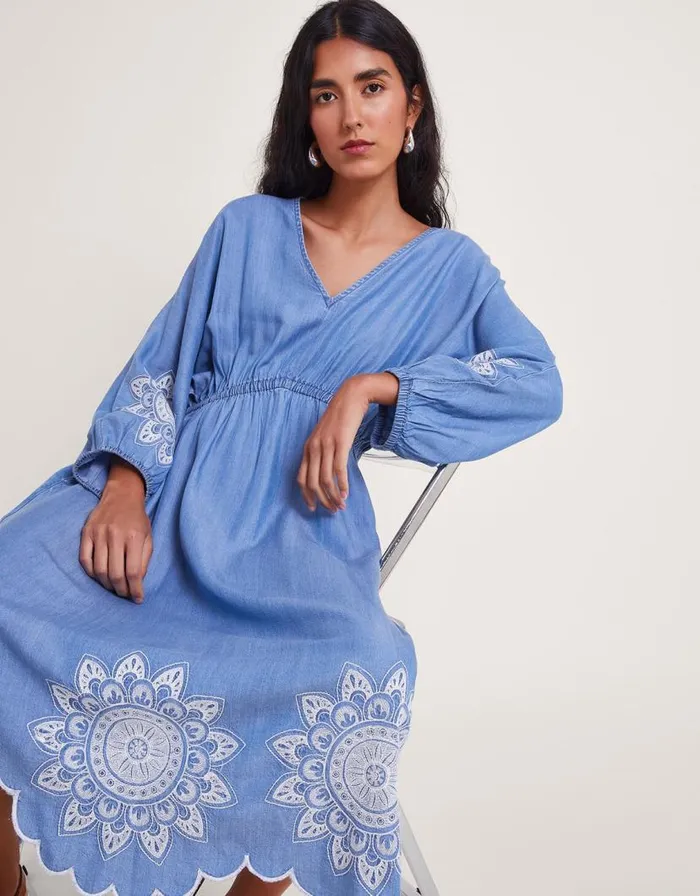 Monsoon Tabitha Embroidered Denim Dress Blue Women Casualwear Monsoon Tabitha Embroidered Denim Dress Blue Women Casualwear