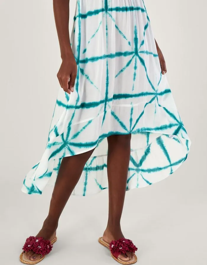 Monsoon Tie Dye Cross Print High Low Dress In LENZING ECOVERO White Women Beachwear and Swimwear Monsoon Tie Dye Cross Print High Low Dress In LENZING ECOVERO White Women Beachwear and Swimwear